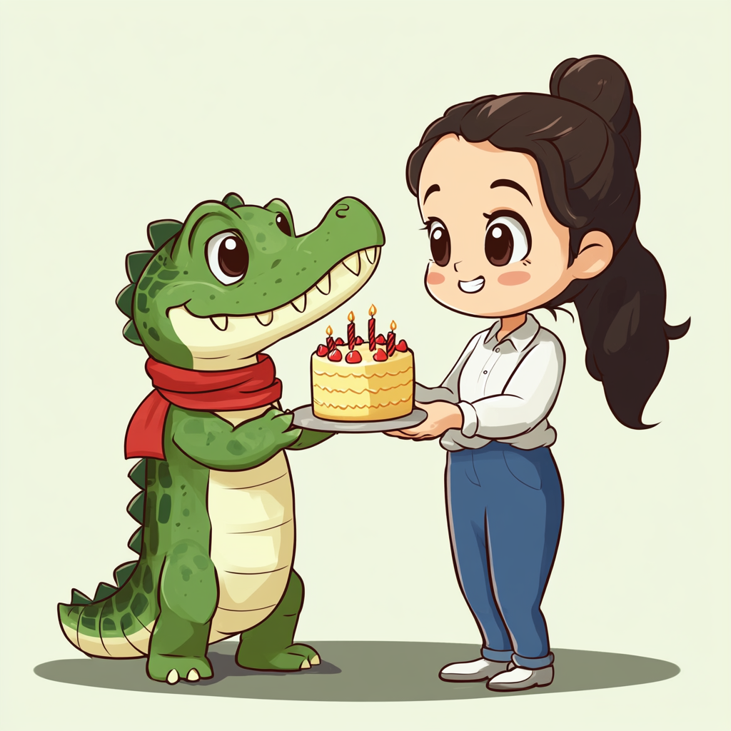 Crocodile Birthday Cake Cartoon Style