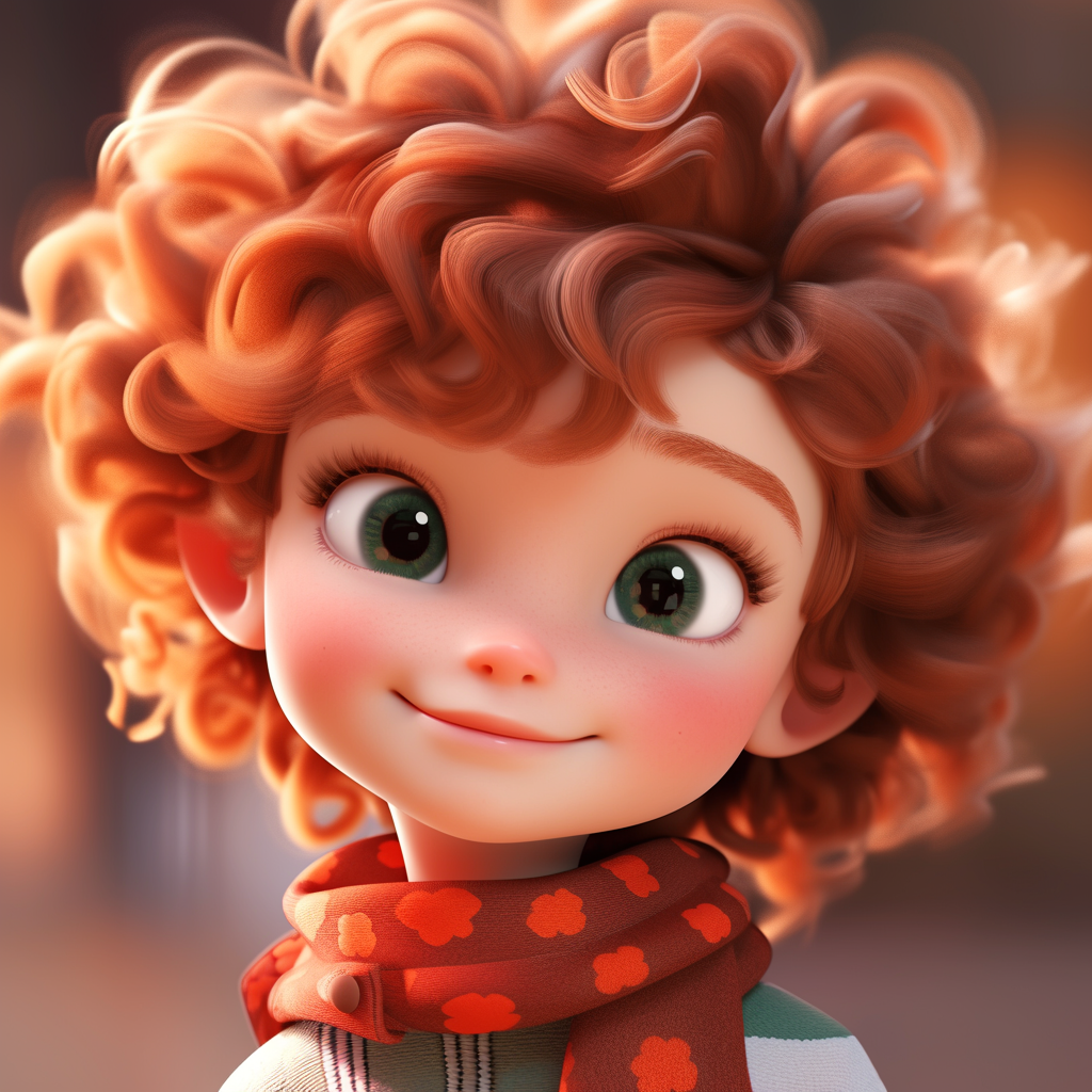 Cute curly-haired girl render