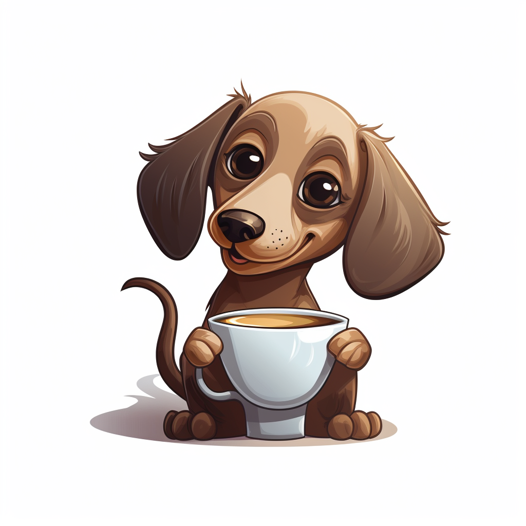 Cute Dachshund Dog Holding Cup of Coffee