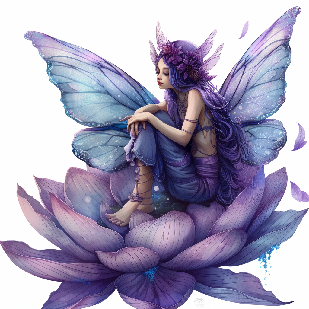 Cute Dark Fairy on Lotus Flower