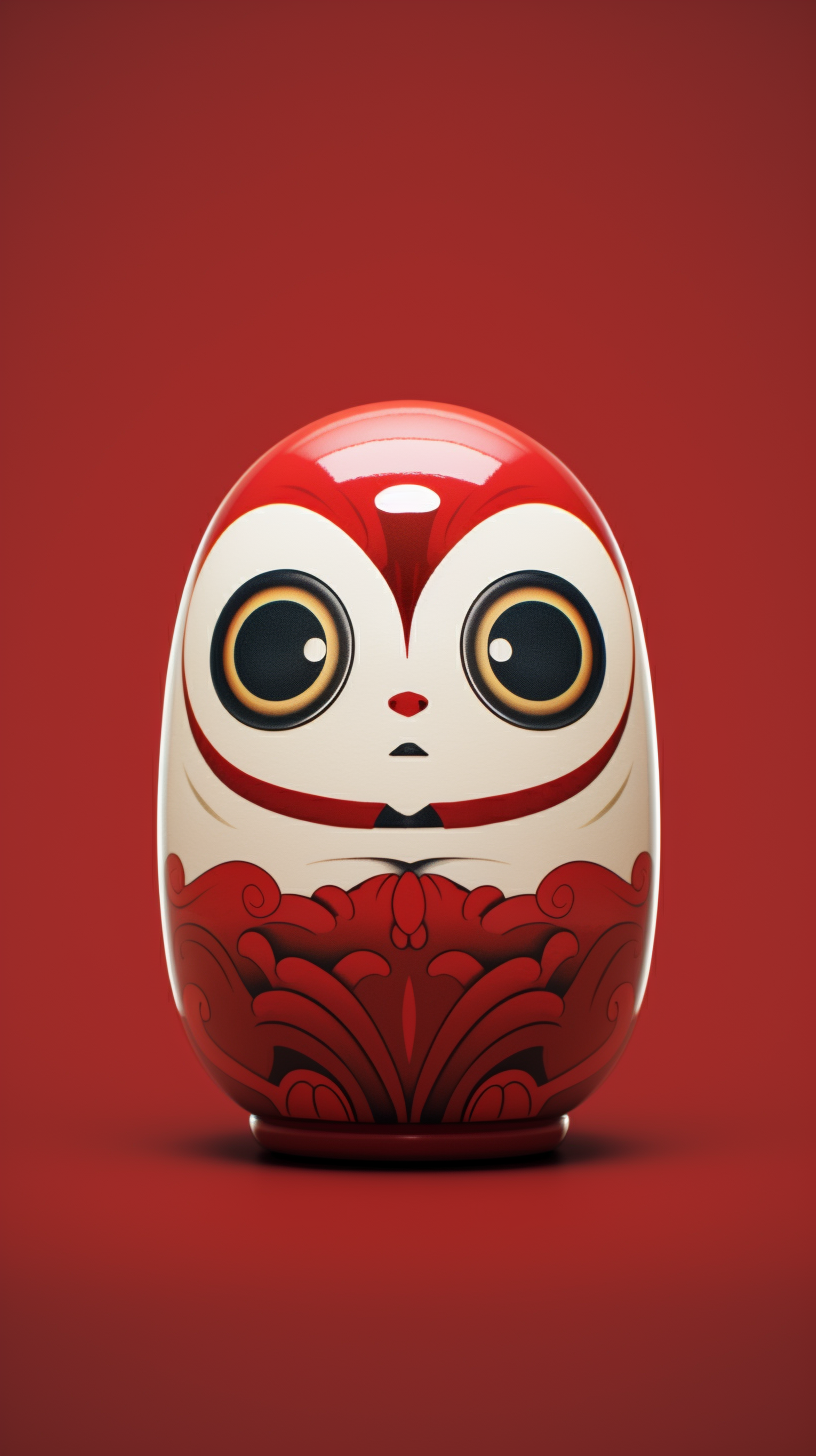 Adorable daruma doll in vibrant Ghibli colors