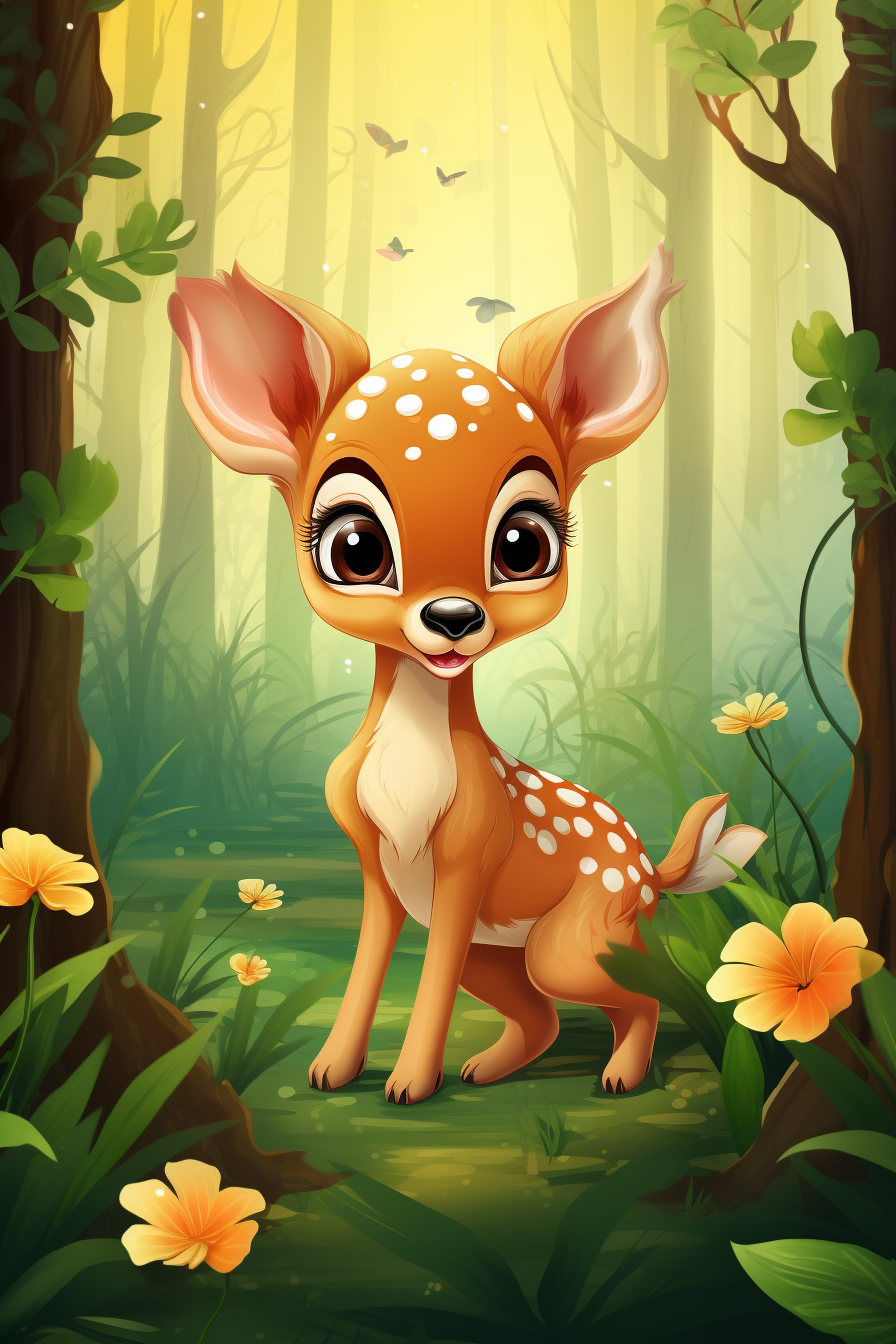 Adorable cartoon deer in jungle