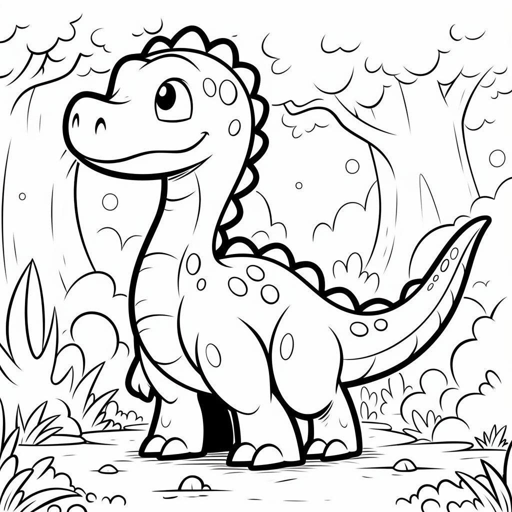 Cute dinosaur coloring book illustration