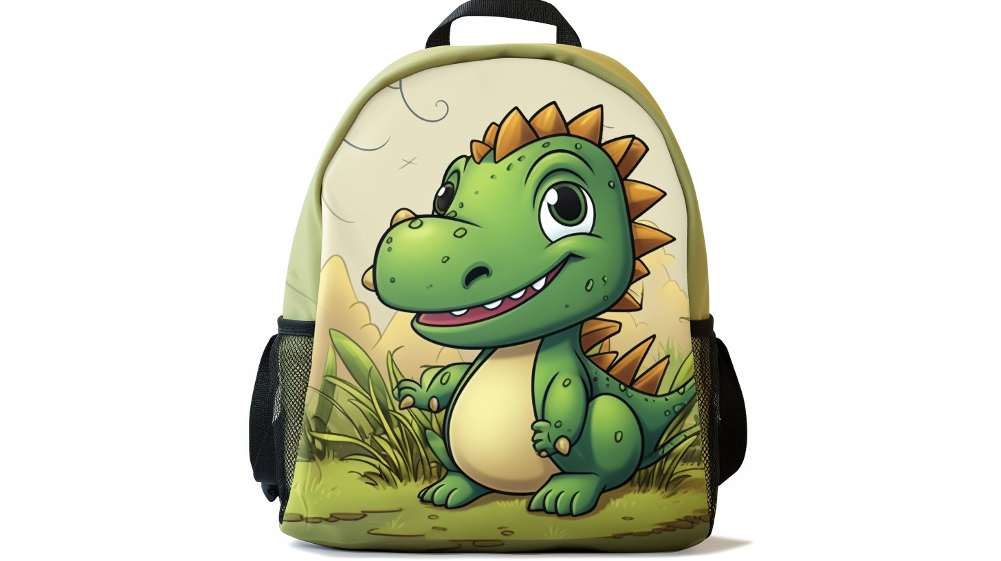 Curious dinosaur exploring with backpack