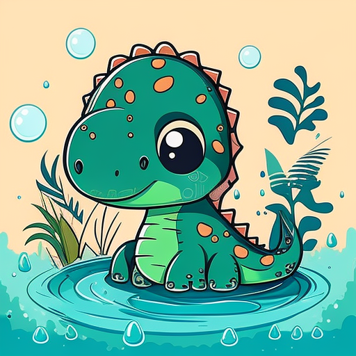 Cute dinosaur playing in pool