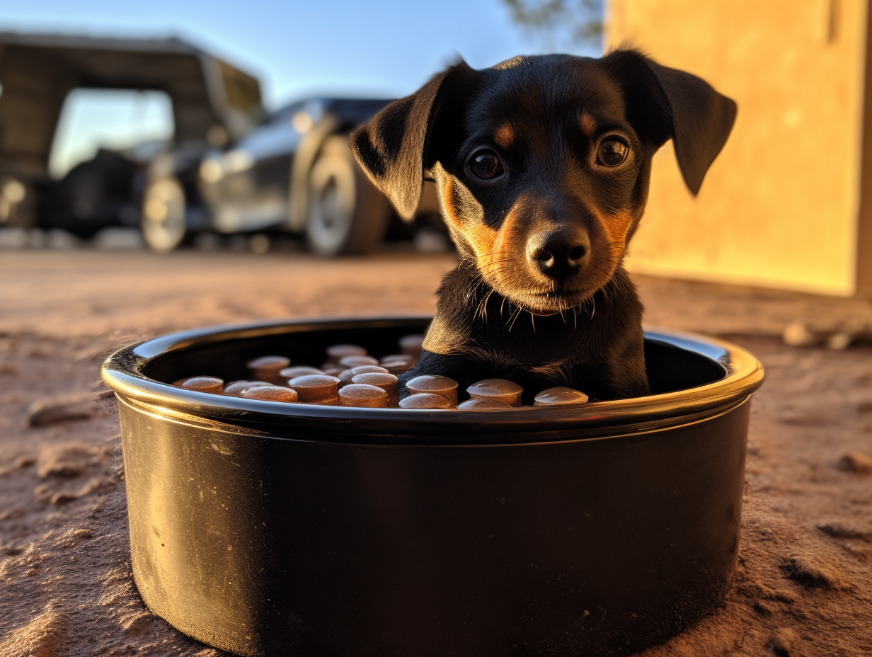 Cute dog with black cylinder tub