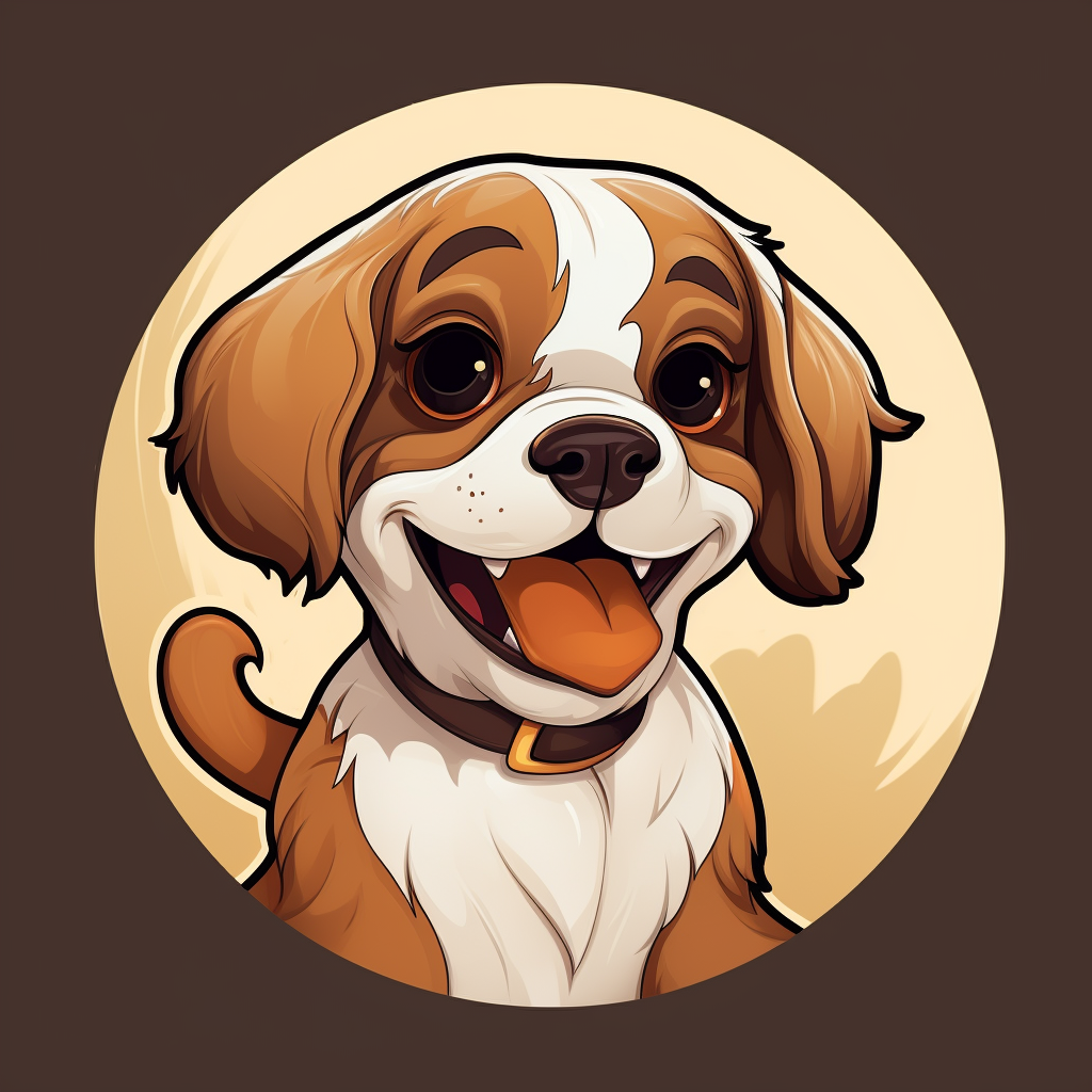 Cute dog caricature illustration with dark, white, and amber colors