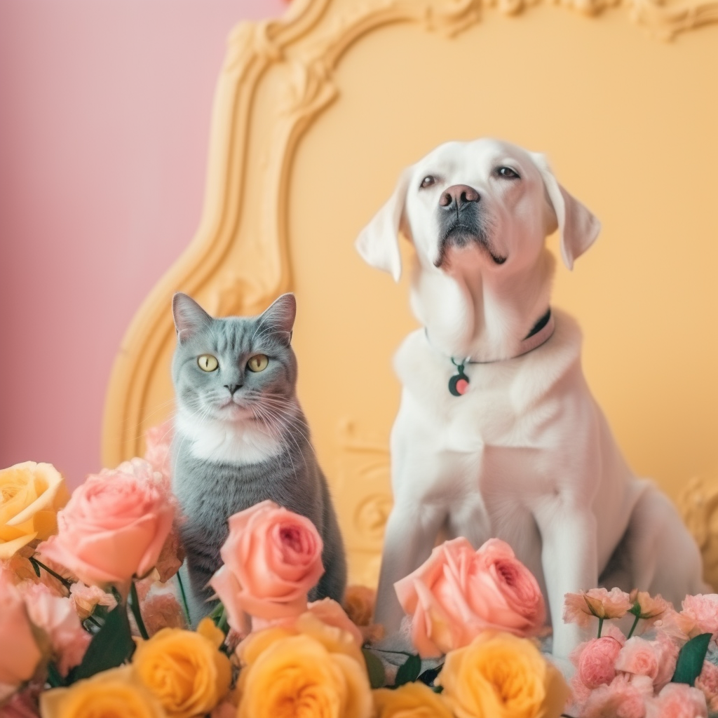 Cute Dog and Cat in Daycare with Roses