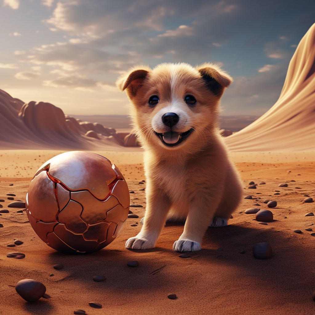 Adorable dog playing with a ball on Mars