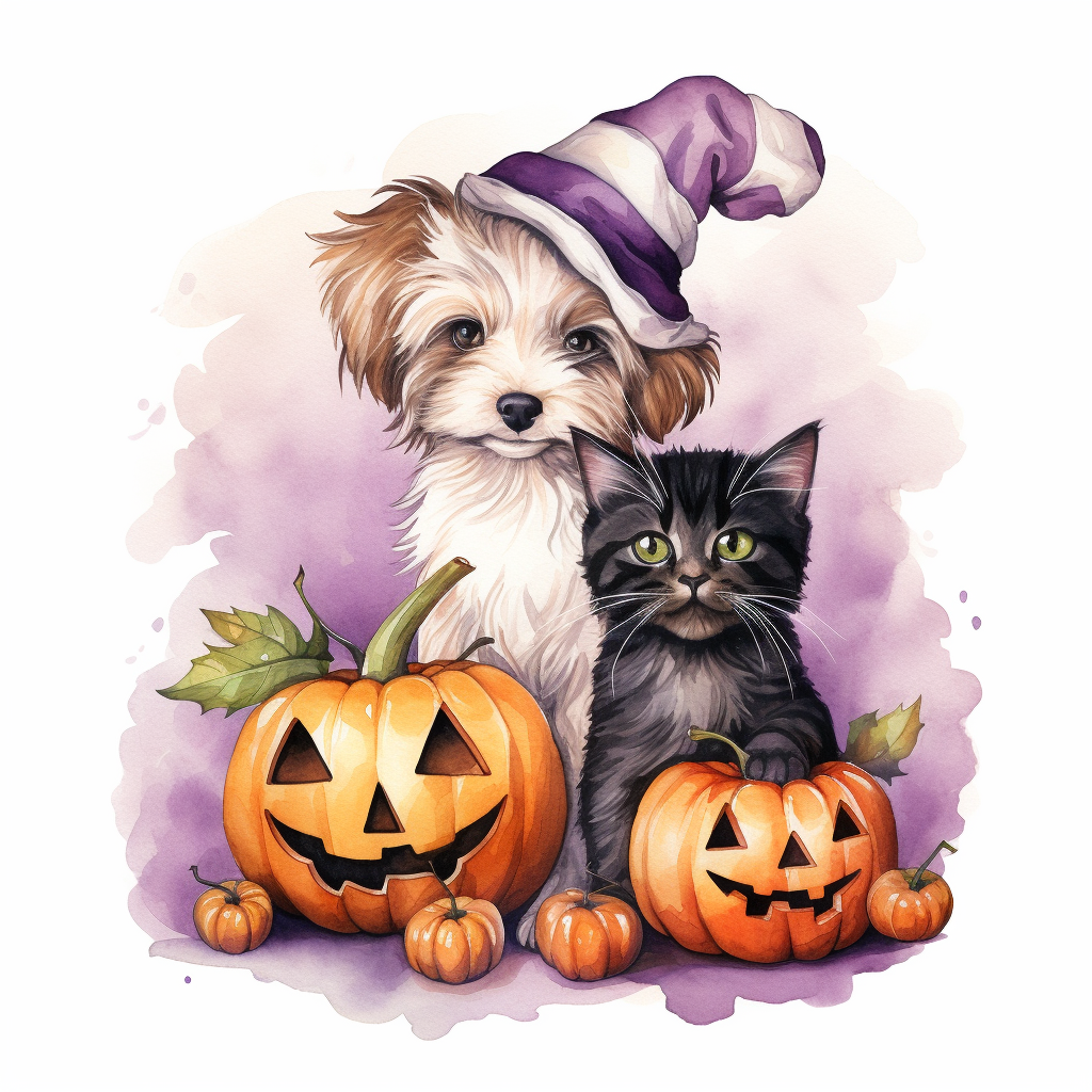 Cute dogs and cats in Halloween costumes