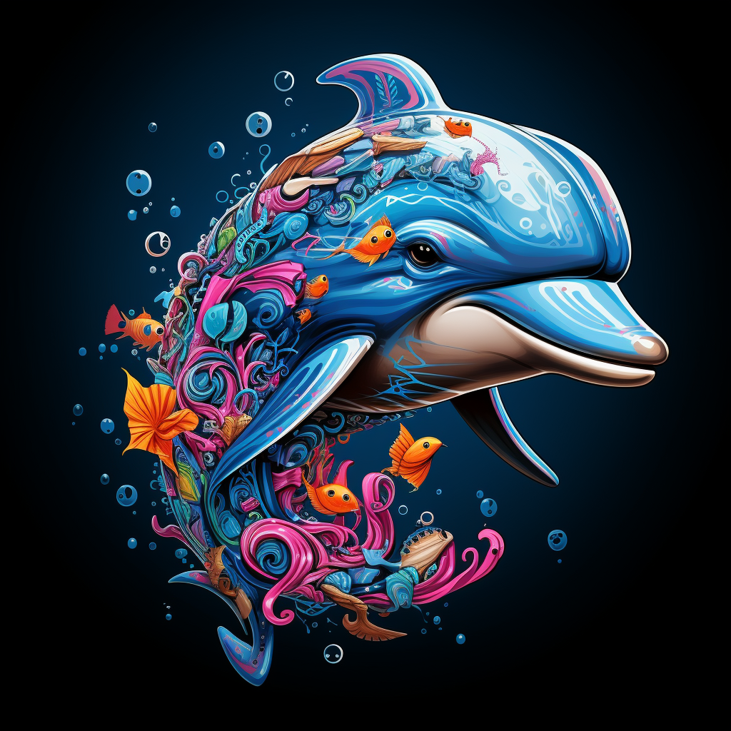 Cute dolphin in Ed Hardy style