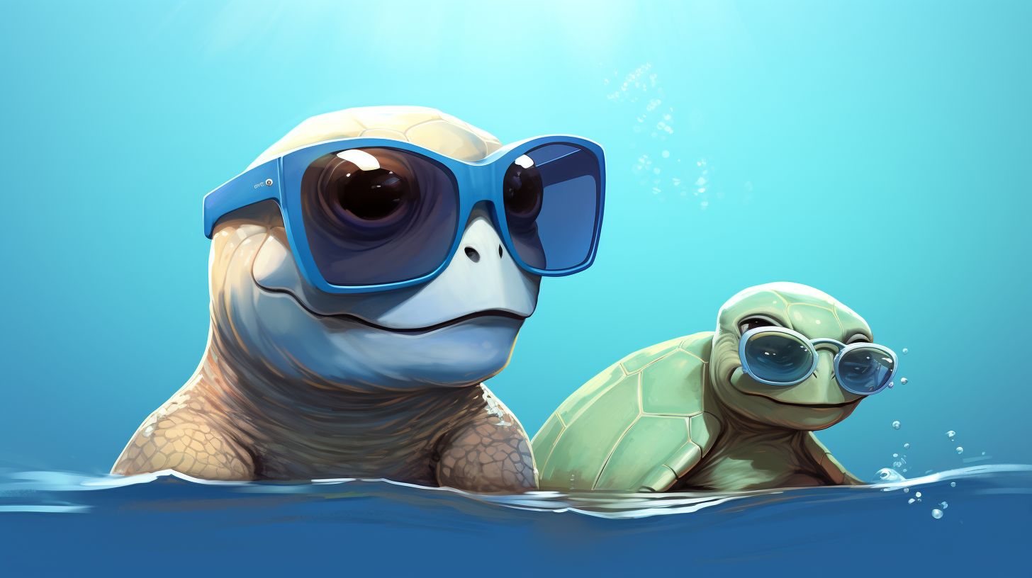 Cute dolphin and turtle wearing sunglasses