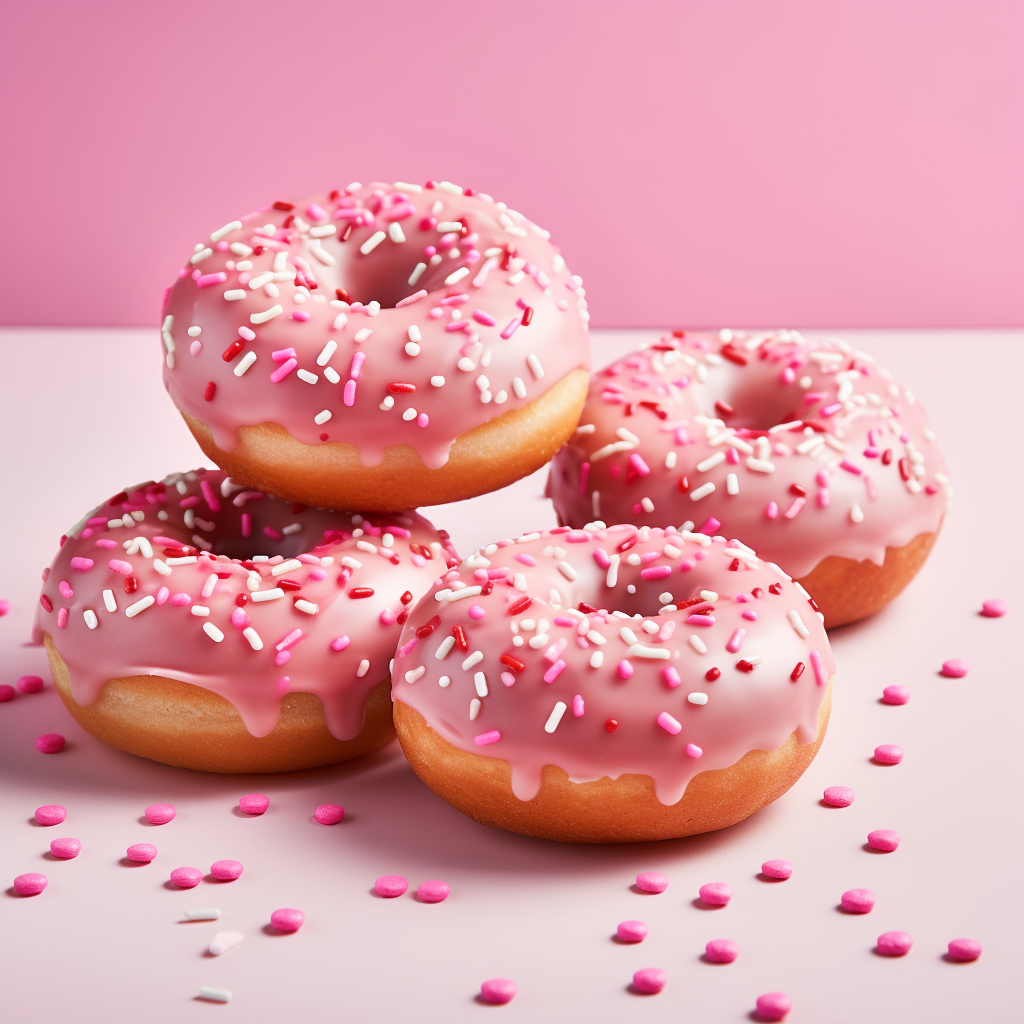 Cute donuts with Valentine sprinkles on a white background