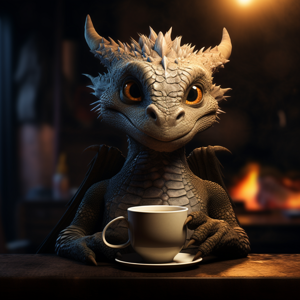 Cute dragon enjoying a cup of coffee