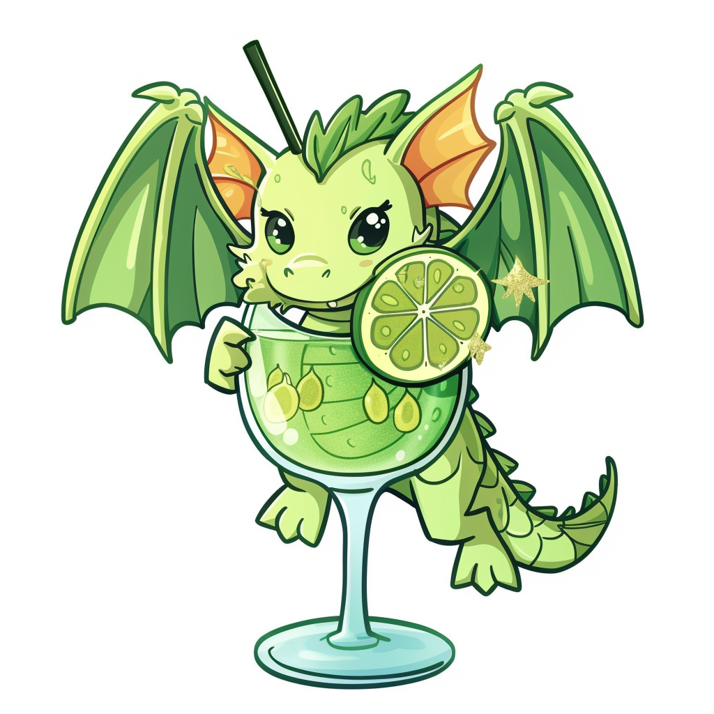 Cute dragon gimlet cocktail on white background