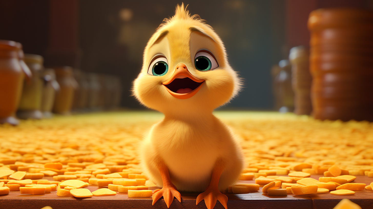 cute duckling looking at breadcrumbs