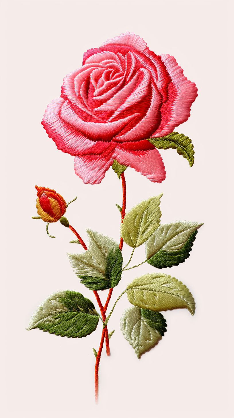 Embroidered rose on a colorful background