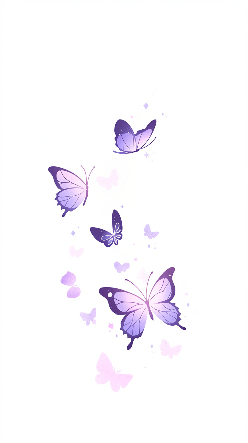 Cute embroidered butterfly on purple, pink, white background