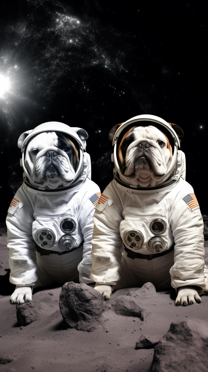 Adorable English Bulldog Astronaut on Moonscape