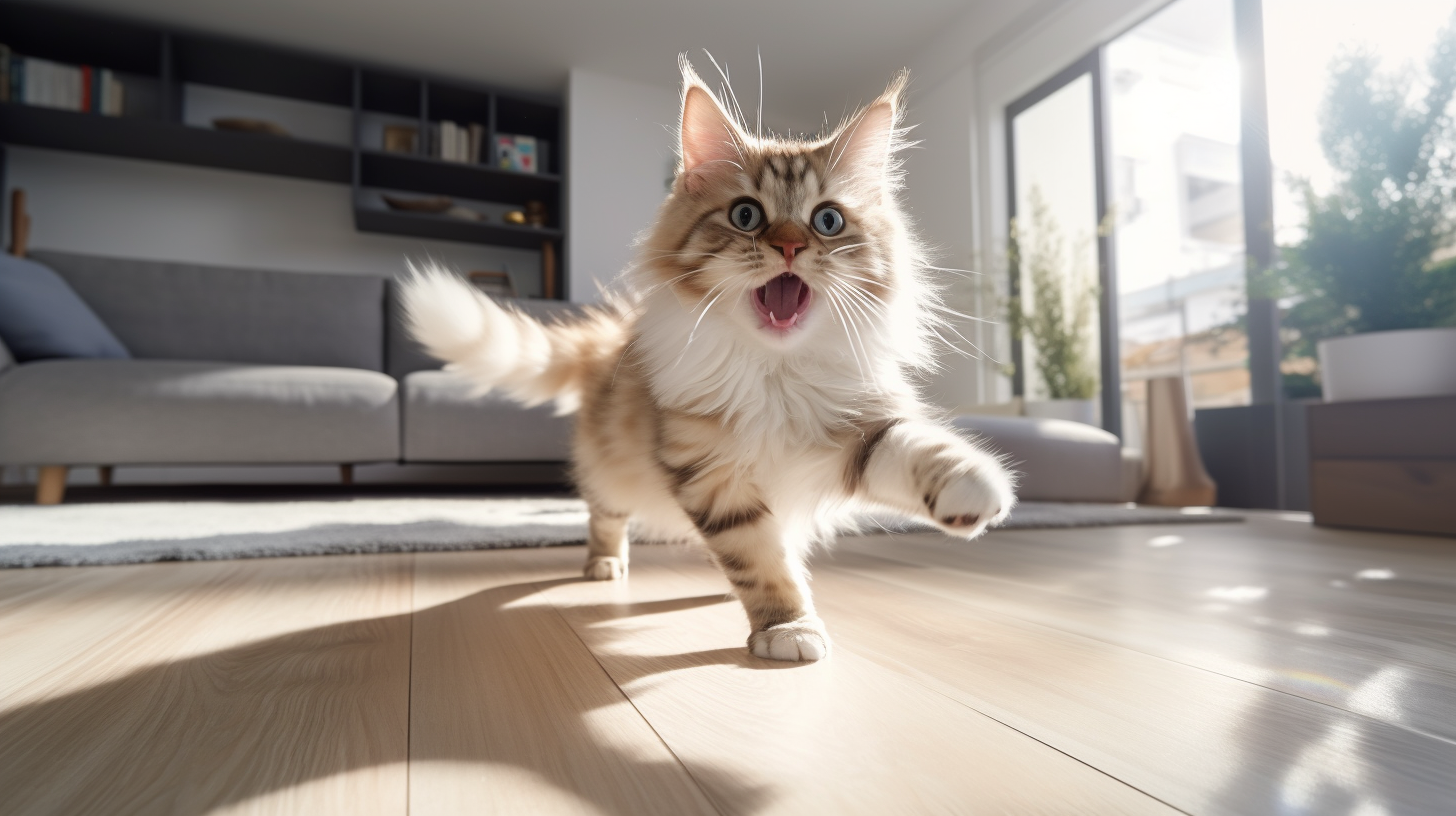 Cute Excited Cat Playing on Floor