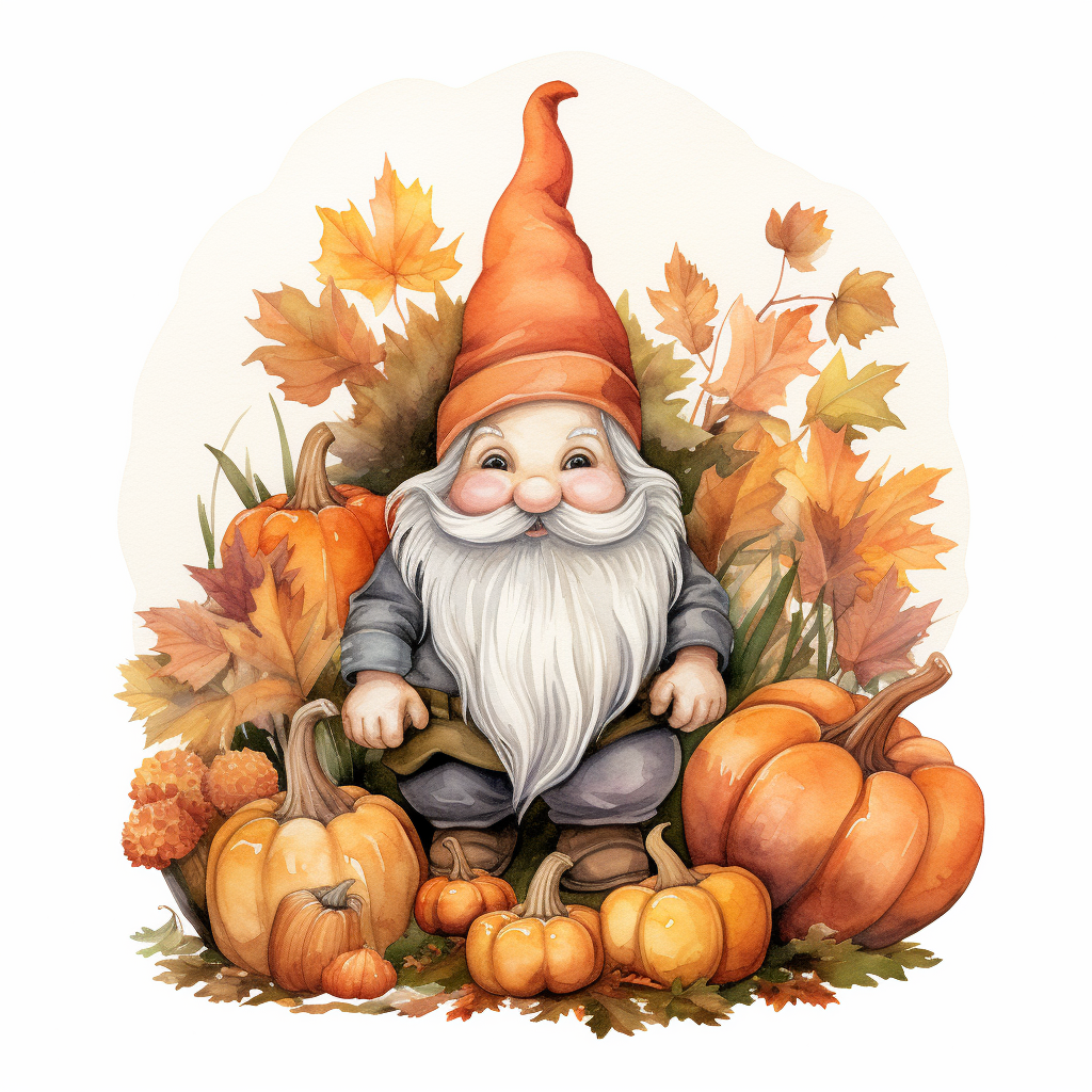 Cute fall gnome with pumpkins