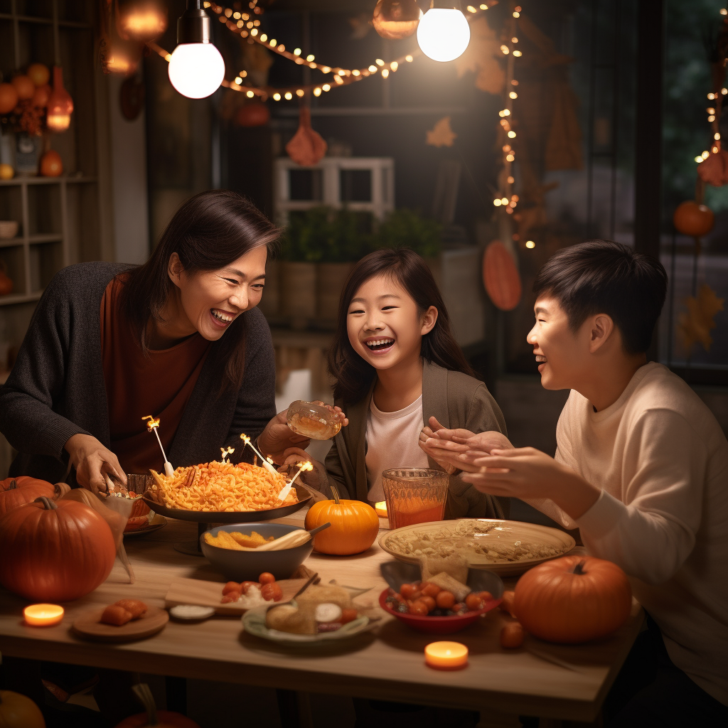 Cute family enjoying Halloween celebration