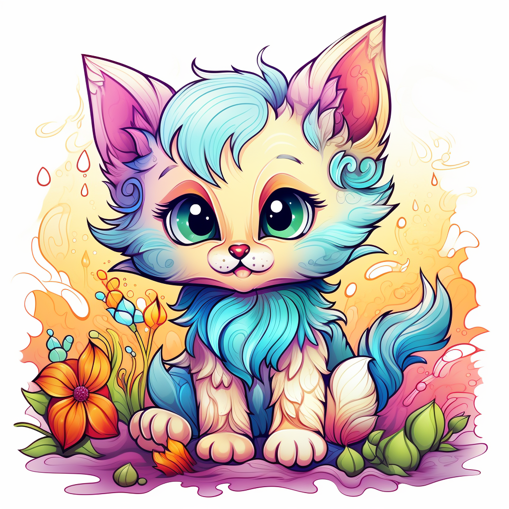 Happy kitten in colorful fantasy world