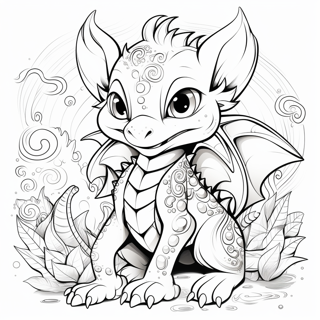 Cute fantasy animals dragon coloring page