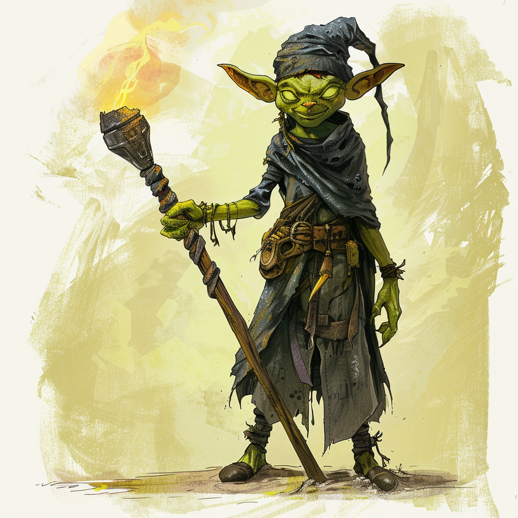 Goblin wizard with iron staff