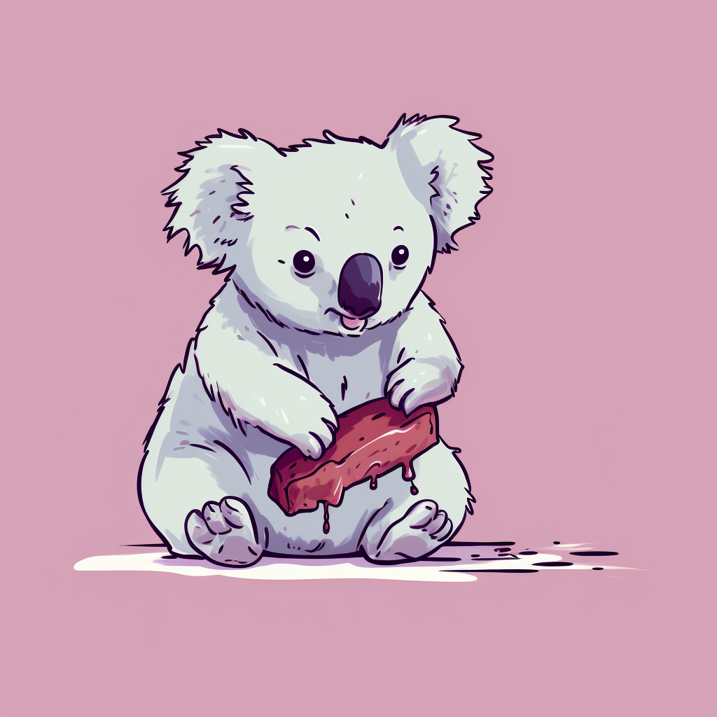 Cute female koala enjoying beef steak