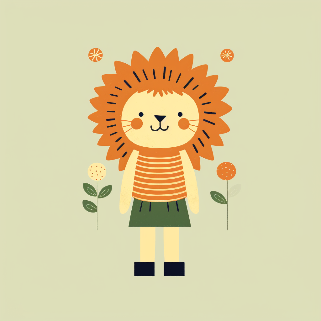 Cute female lion illustration in children's book style