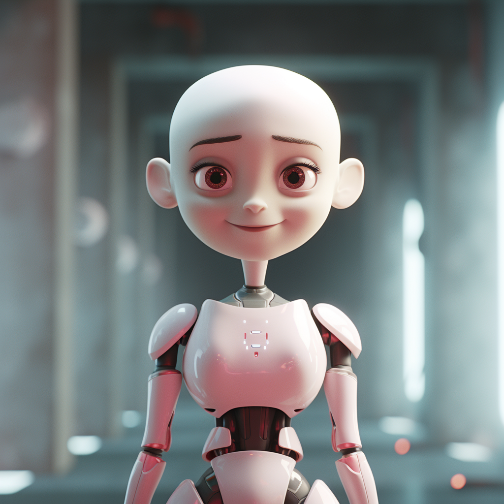 Cute Female Robot Smiling with Crossed Arms