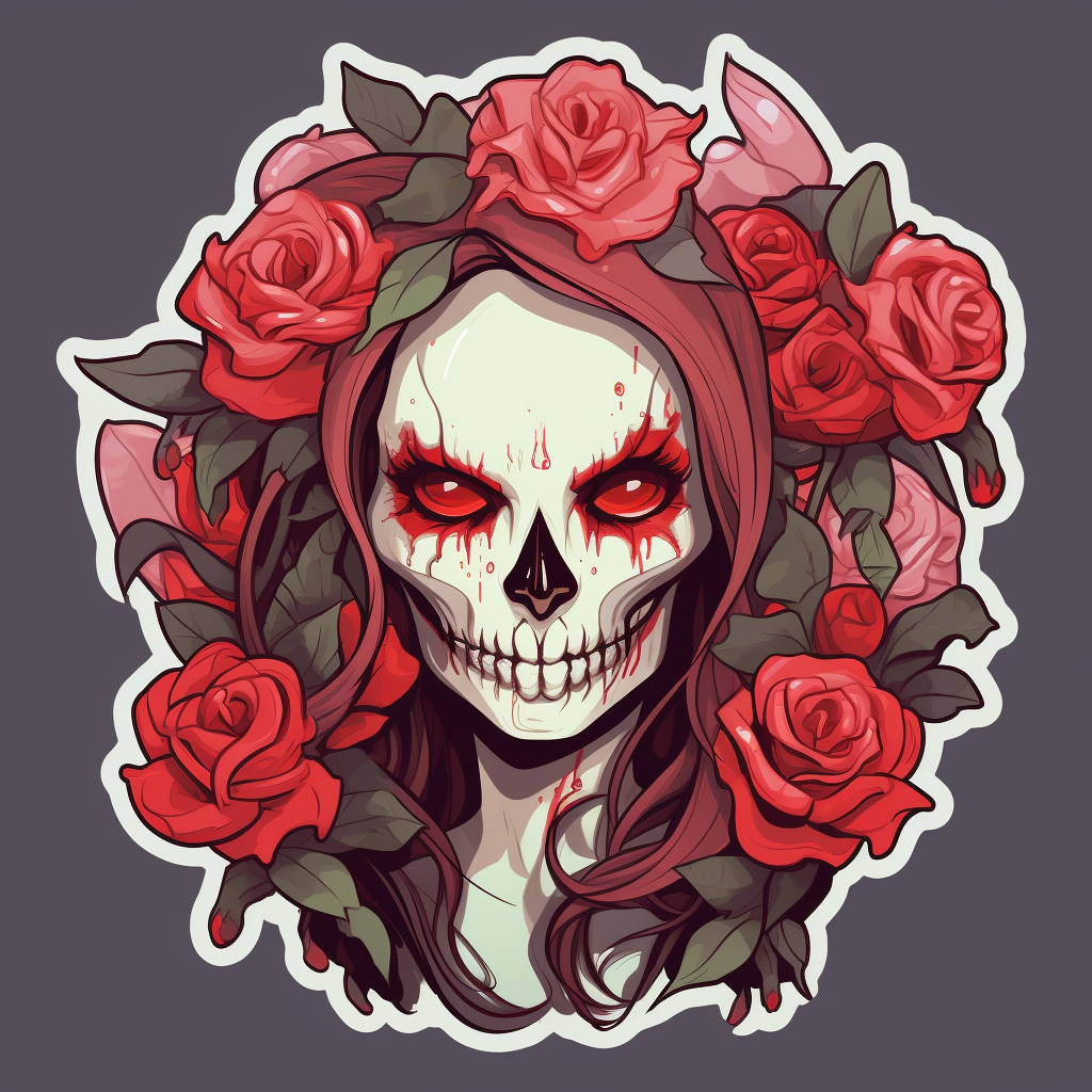 Cute female skull with red roses