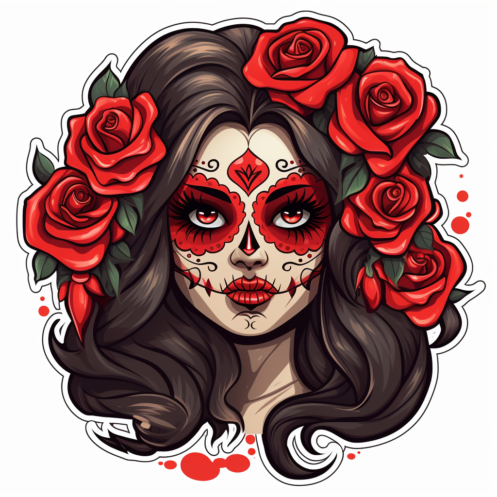 Cute female skull with ribbons and roses