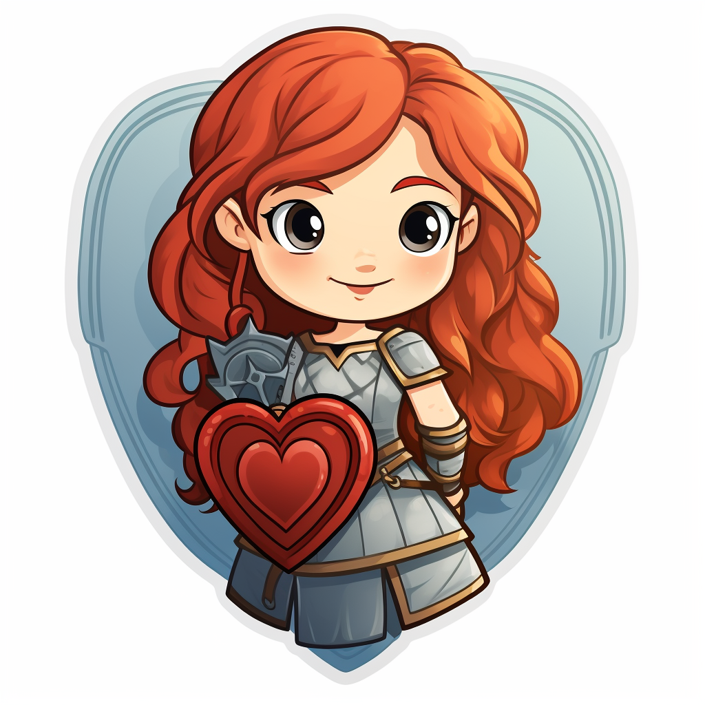 Female Viking with Red Hair and Heart Shield