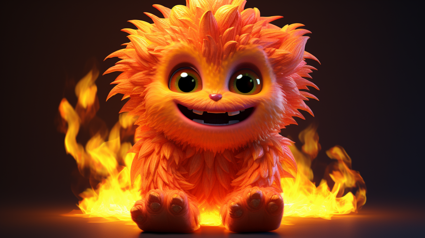 Flaming cute monster in 3D render