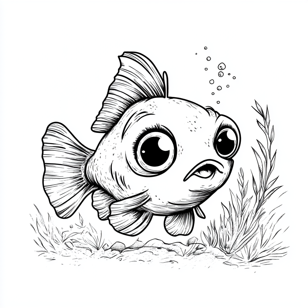 Cute fish in natural habitat drawing