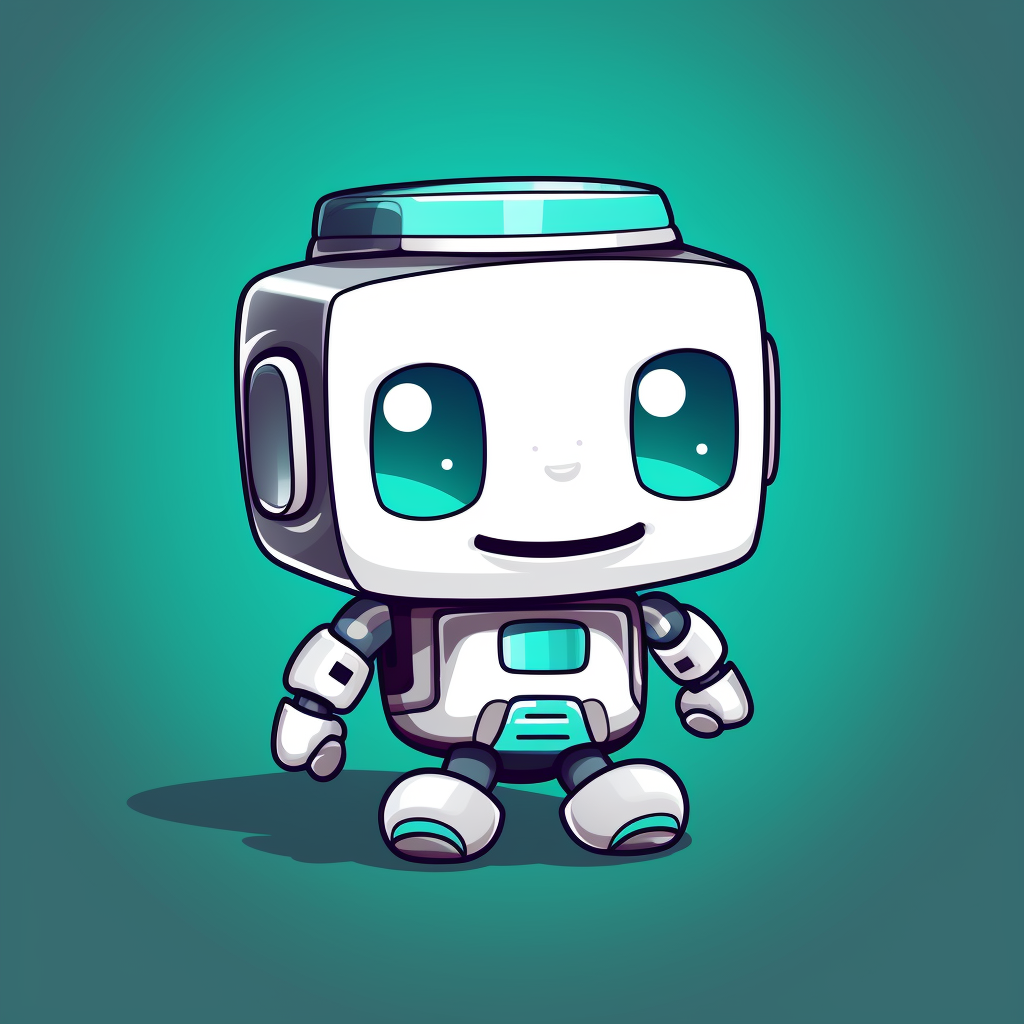 Happy robot character with pixel art face