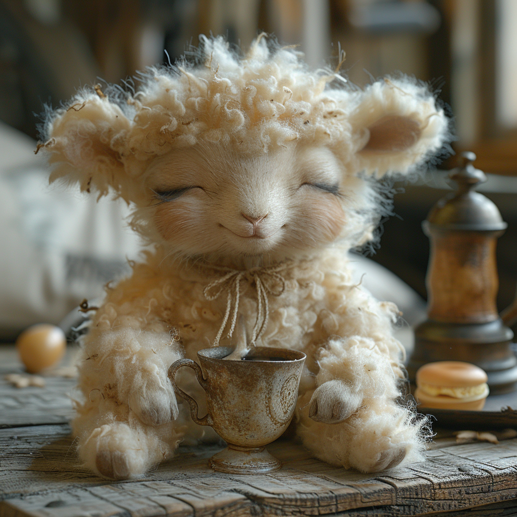 Cute fluffy baby sheep coffee table