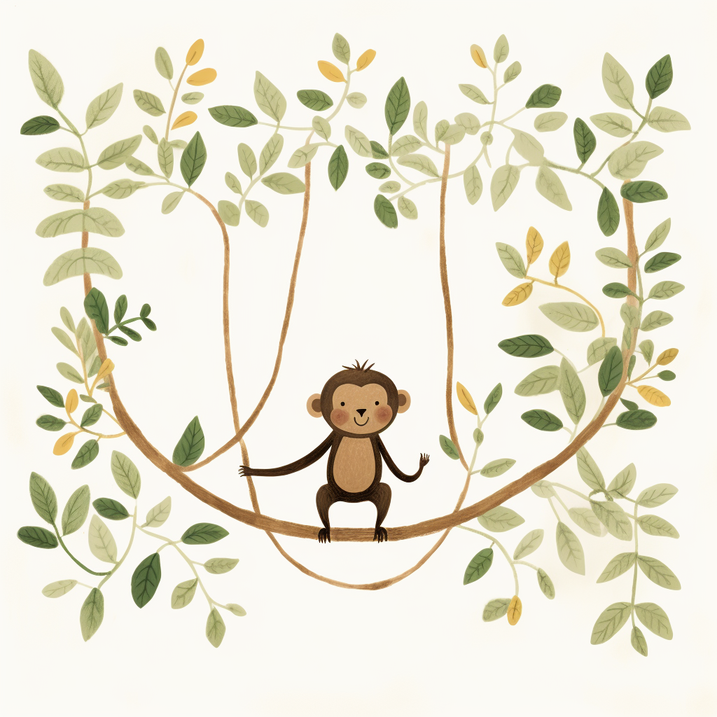 Adorable monkey swinging in jungle vines