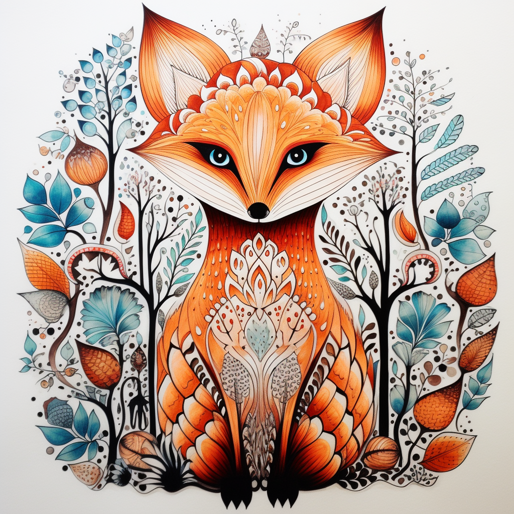 Cute fox in forest zentangle