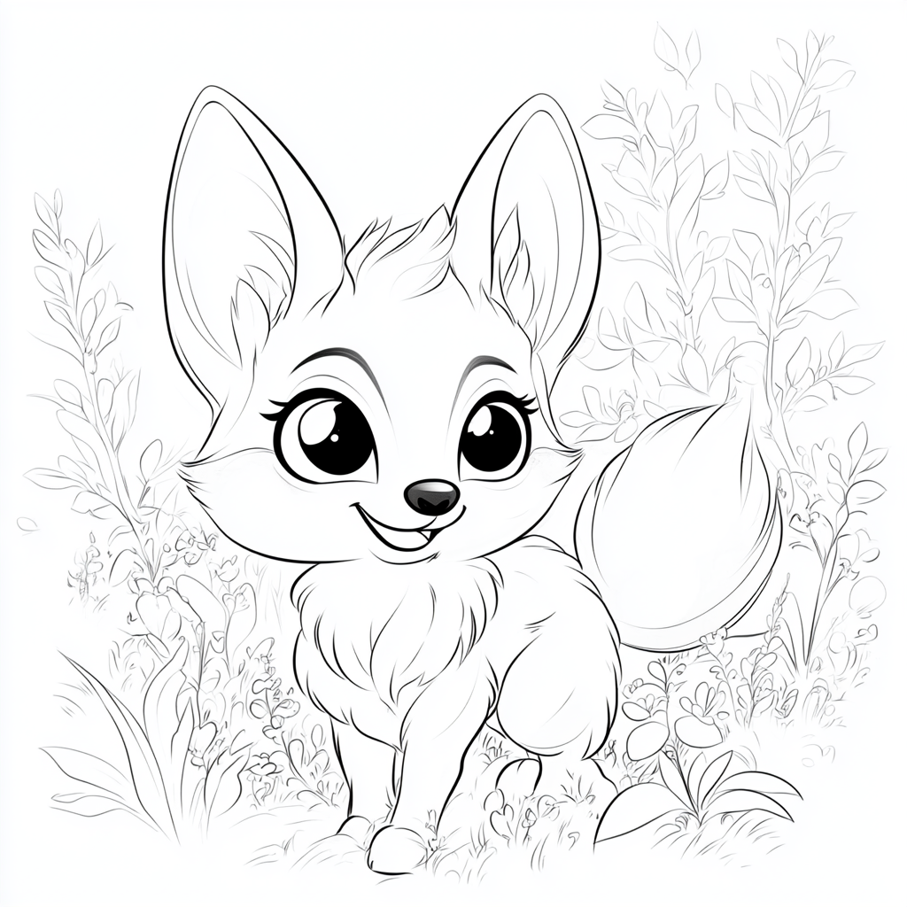 Cute Fox Nature Habitat Drawing