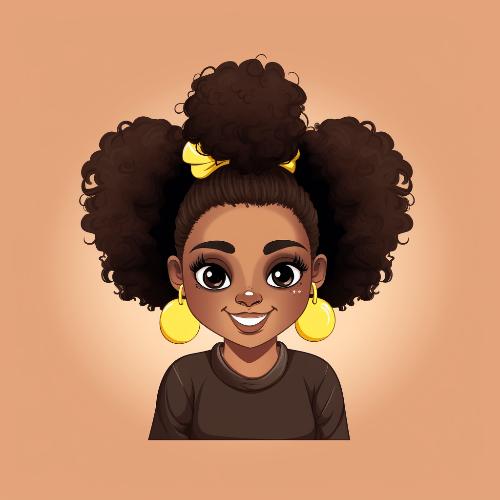 Illustration of a cute friendly black young woman with 2 afro puffs