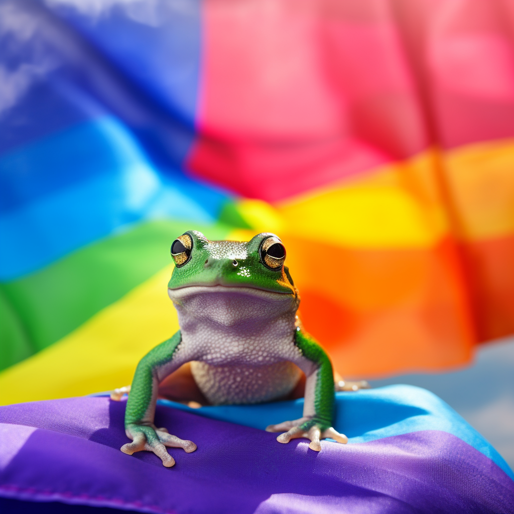 Adorable Frog with Rainbow Flag