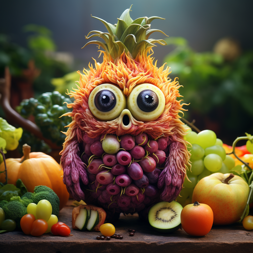 Colorful cute monster made of fruits and veggies