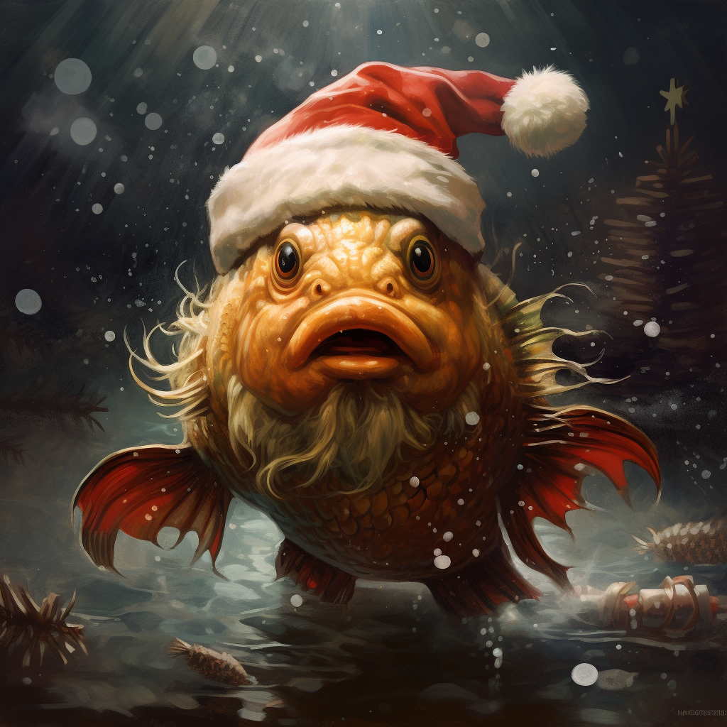 Adorable funny fish during Christmas