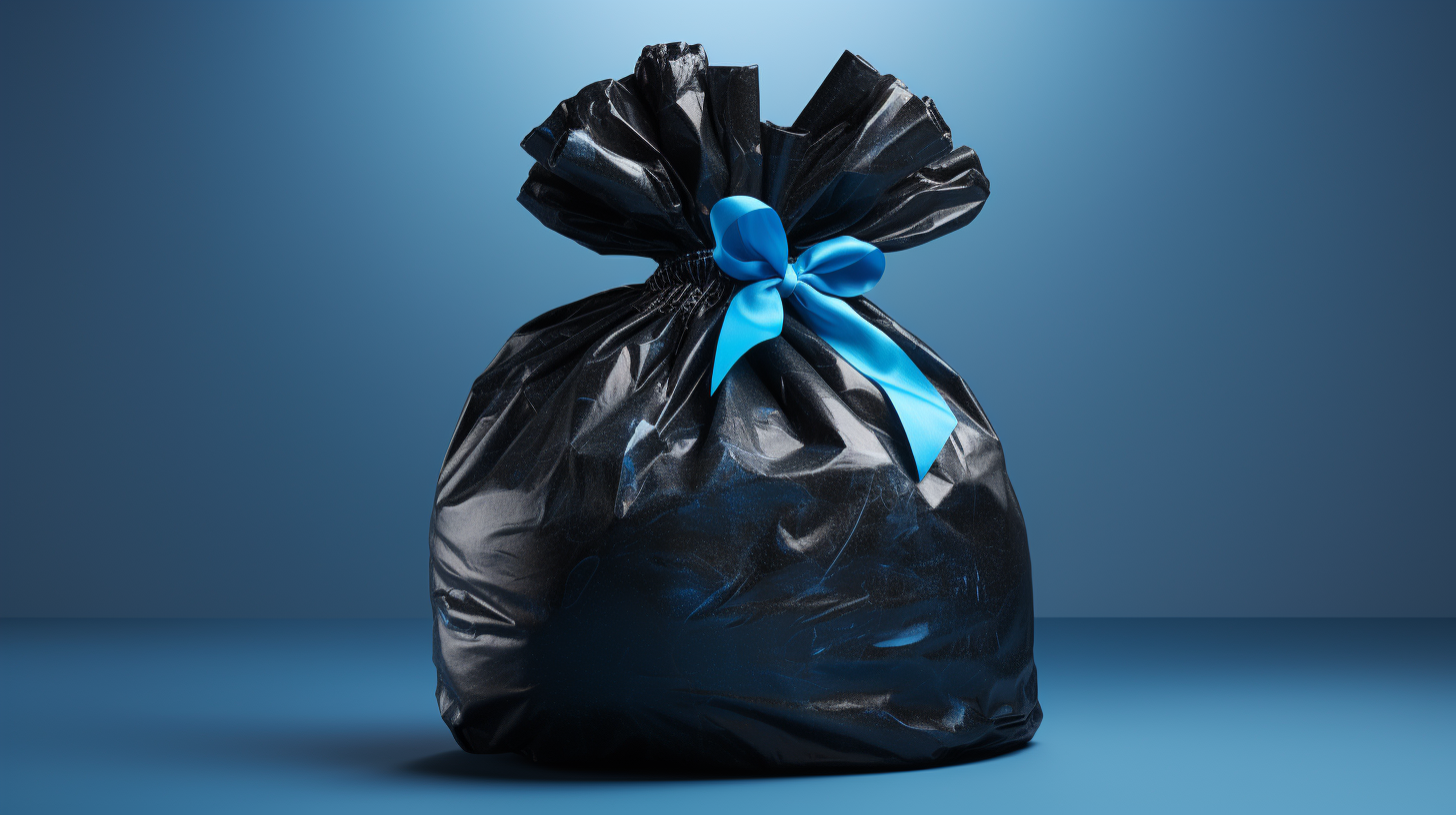 Cute garbage bag with glitter on blue background