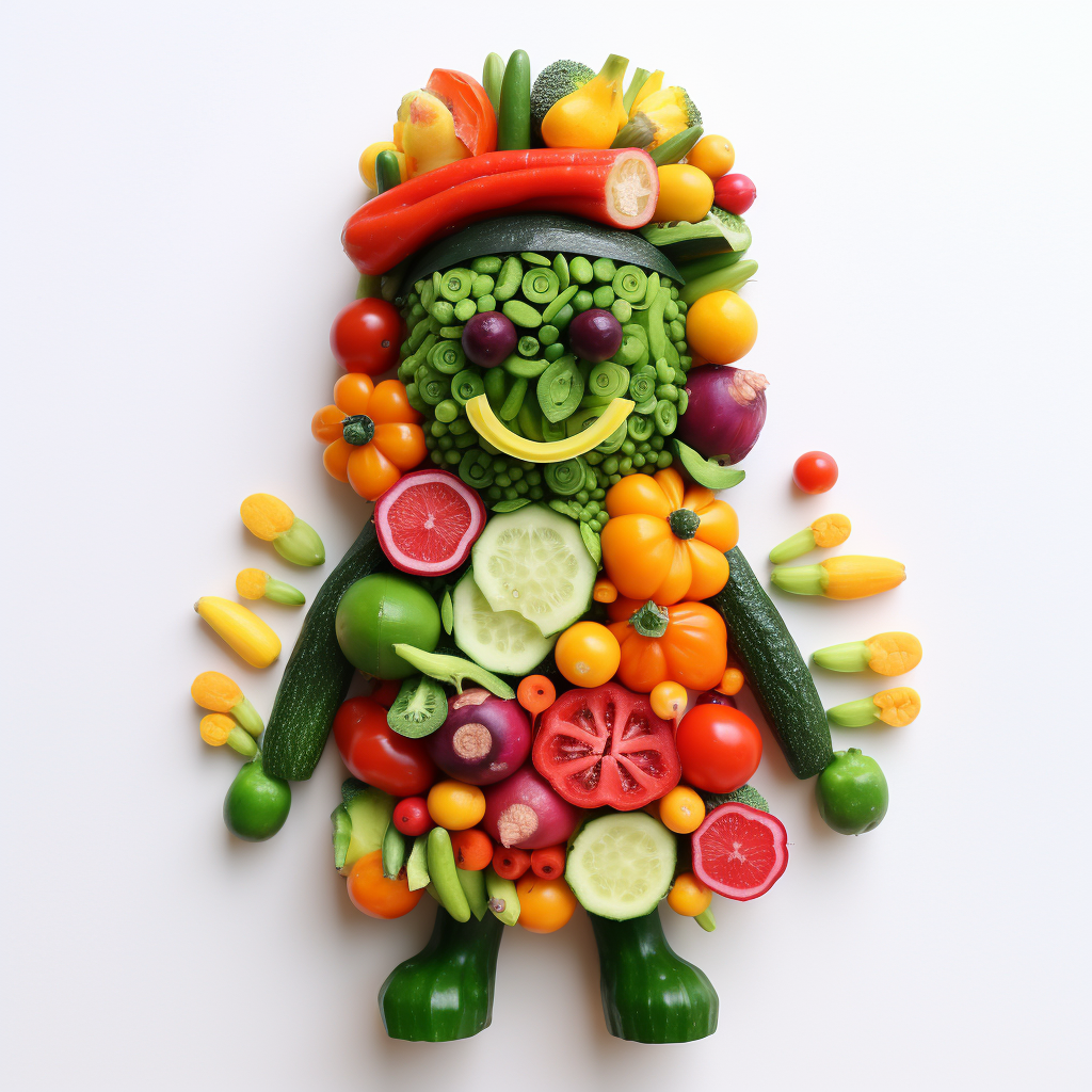 Cute gender neutral humanoid made of veggies and fruits