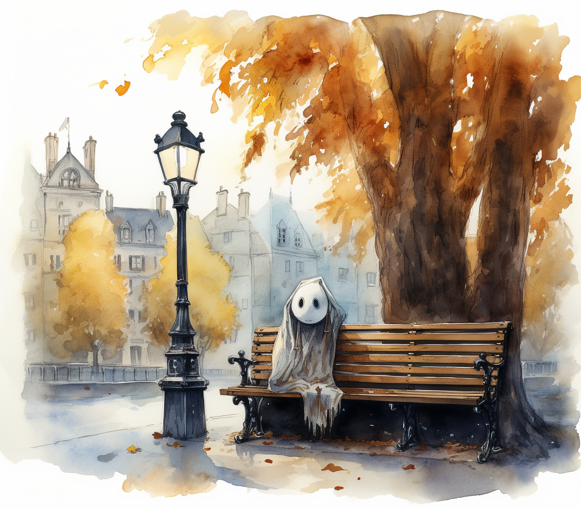 Cute ghost on a Parisian bench