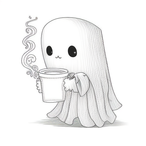 Adorable ghost with coffee coloring book